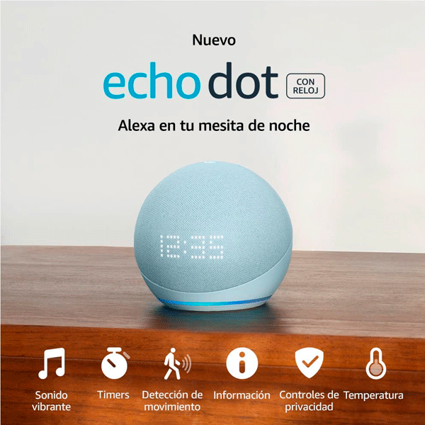 Amazon Echo Dot con Reloj 5ª Generación Azul